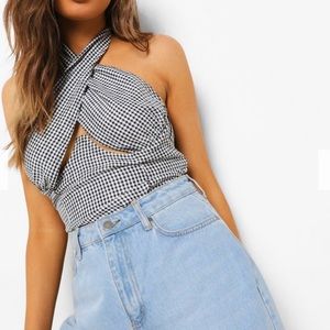 Boohoo Wrap neck Corset Style Crop Top